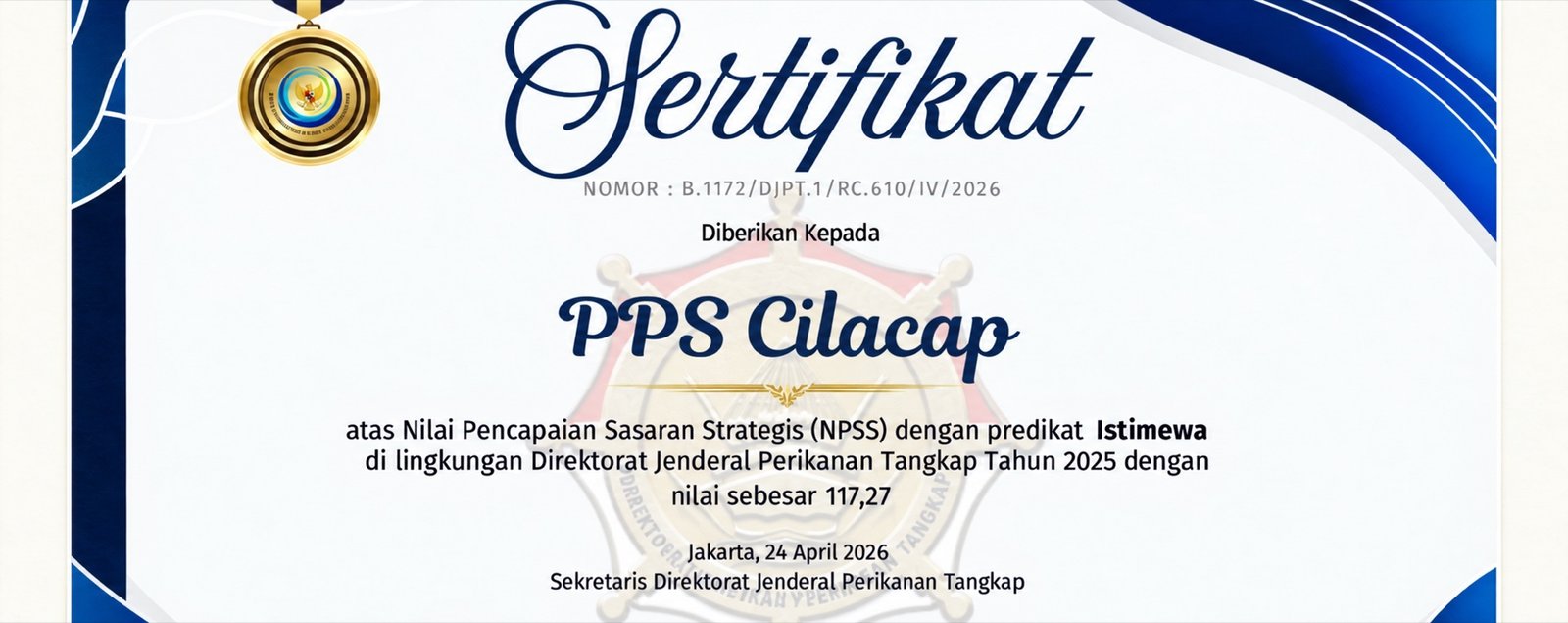 Sertifikat penghargaan Nilai Pencapaian Sasaran Strategis (NPSS) di Lingkungan Ditjen Perikanan Tangkap Tahun 2025